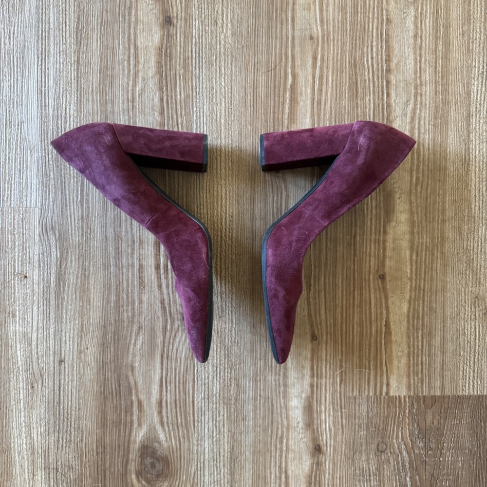 Women's Suede Pointed-Toe Block Heel Pumps - Burgundy - Picture 4 of 7